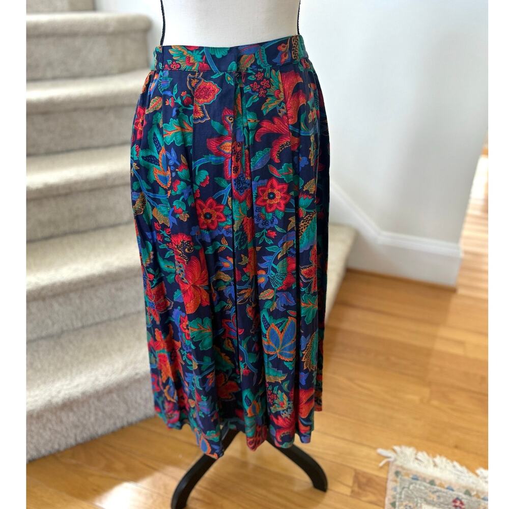 Vintage 90s Doncaster Navy & Red Paisley Floral Midi Skirt Cottage Whimsygoth